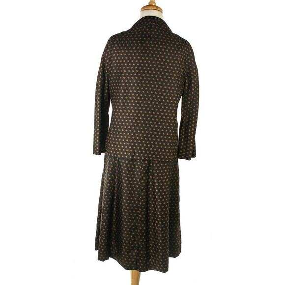 Vintage 60s Charles Cooper Couture Dress w Jacket Black Brown Silk Sm - Hey Viv - Picture 7 of 8